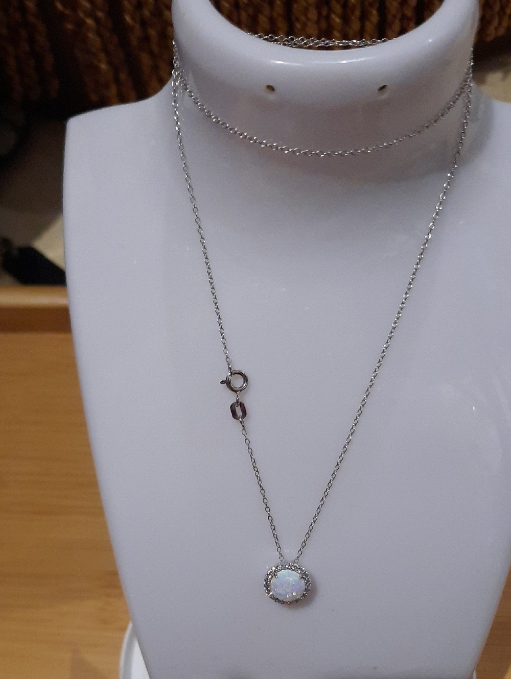 SOLID STERLING SILVER OPAL OCTOBER BIRTHSTONE CZ PENDANT & CHAIN RHODIUM 18"
